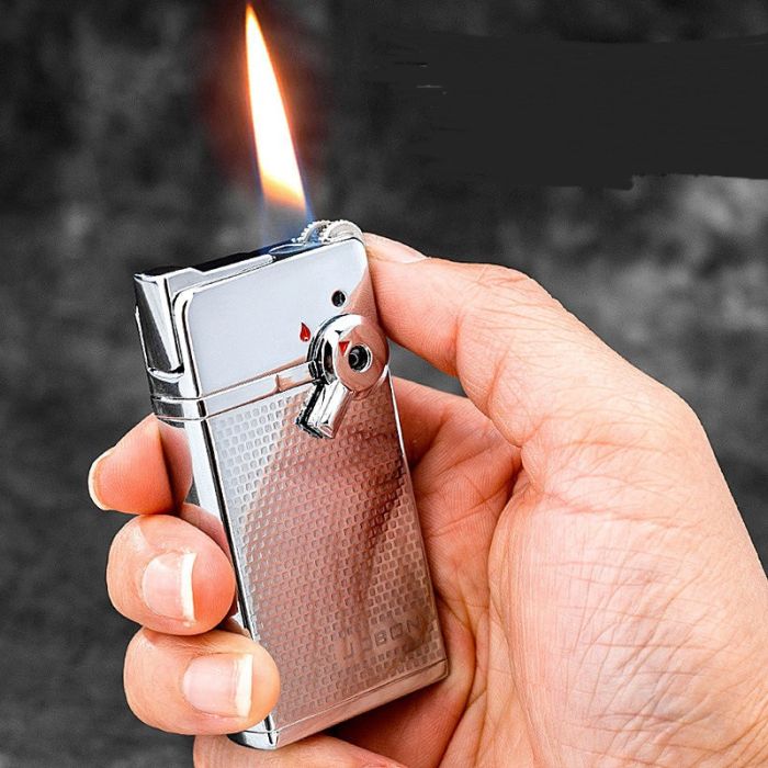 Газовая Зажигалка JOBON - Двойное Зажигание (Кремний + Пьезо) серебриста