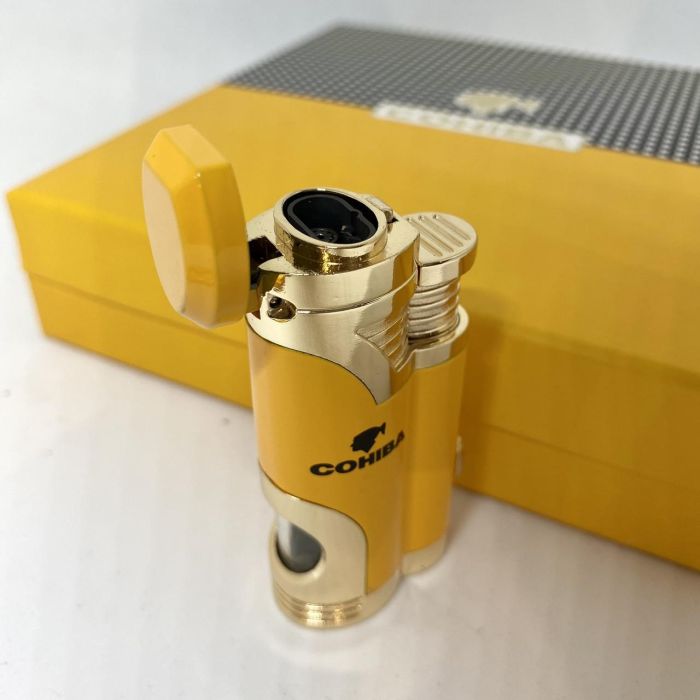 Турбо-зажигалка Cohiba и гильотина желто-золотистого цвета в наборе