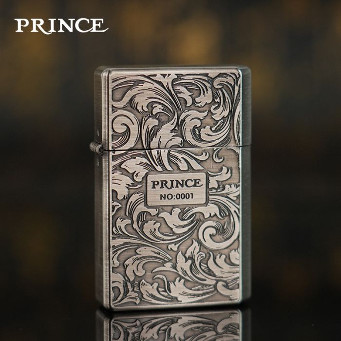 Бензиновая зажигалка Prince (Japan Design) с растительным орнаментом в стиле "бароко"