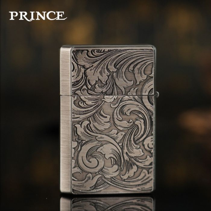 Бензиновая зажигалка Prince (Japan Design) с растительным орнаментом в стиле "бароко"
