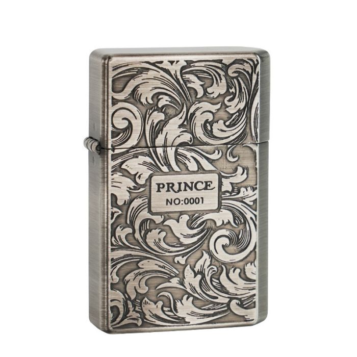 Бензиновая зажигалка Prince (Japan Design) с растительным орнаментом в стиле "бароко"