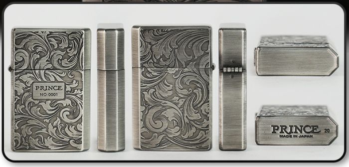 Бензиновая зажигалка Prince (Japan Design) с растительным орнаментом в стиле "бароко"