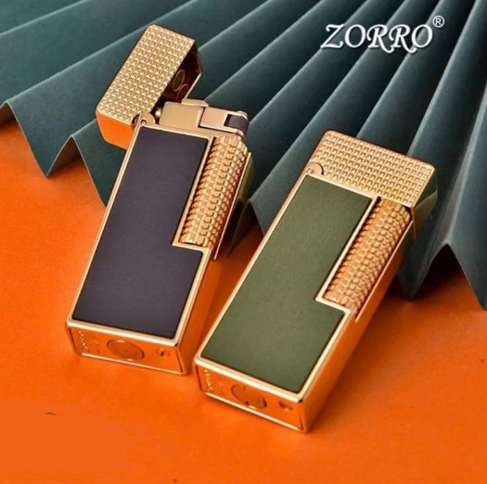 Бензиновая зажигалка Zorro Slim Black Leather (Слим-серия, черная кожа)
