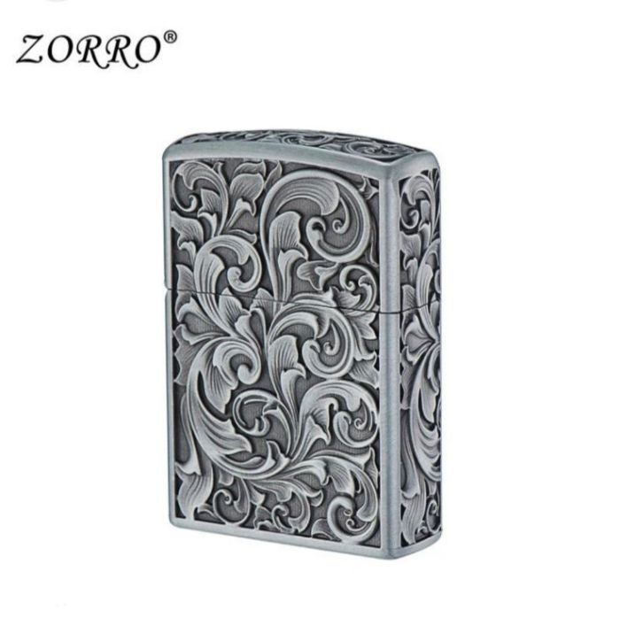 Бензиновая зажигалка Zorro «Crocodile Antique Copper» Античное серебро