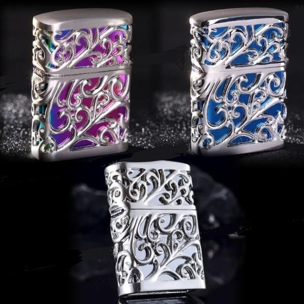 Бензиновая зажигалка Zorro «Ajour» Silver & Blue (Серебро с синей вставкой)