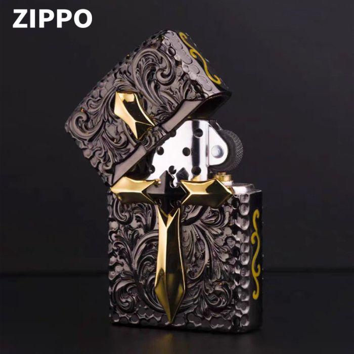 Бензиновая зажигалка Zippo Armor Custom "Golden Cross" (Золотой Крест) с глубокой гравировкой в подарочной коробке