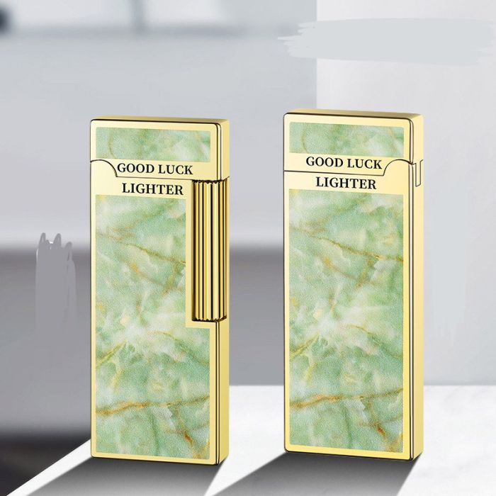 Элегантная Газовая Зажигалка HYMARS "Good Luck" - Изумрудный Мрамор и Золото
