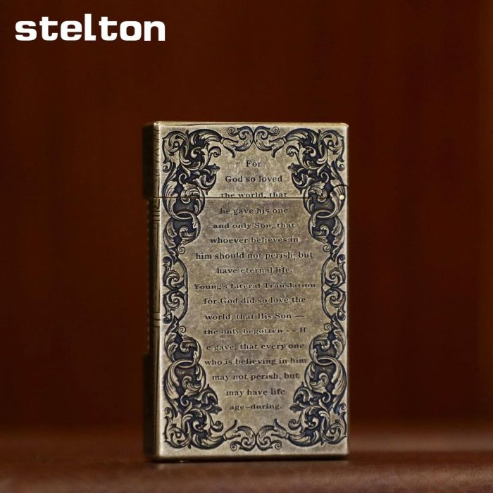 Коллекционная газовая зажигалка Stelton "Holy Bible" (Antique Brass) Библия