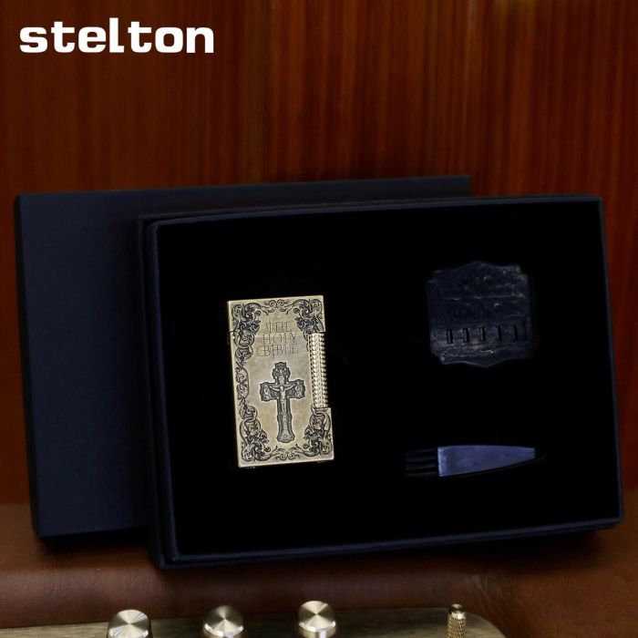 Коллекционная газовая зажигалка Stelton "Holy Bible" (Antique Brass) Библия
