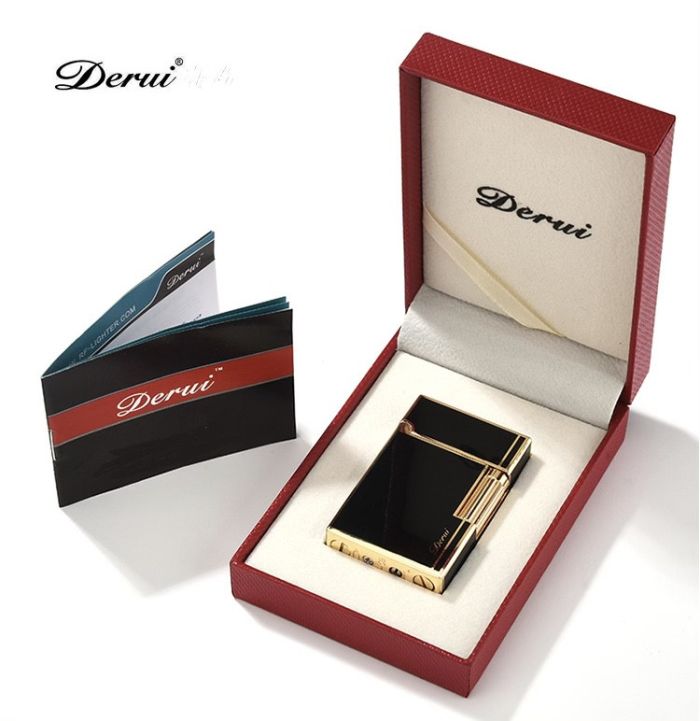 Элитная газовая зажигалка Derui R-09 Classic Black & Gold с фирменным кликом