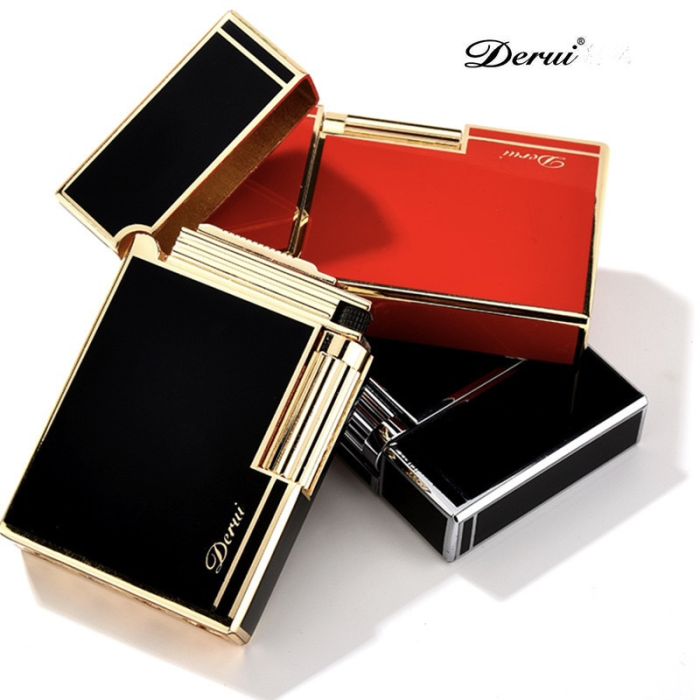 Элитная газовая зажигалка Derui R-09 Classic Red & Gold с фирменным кликом
