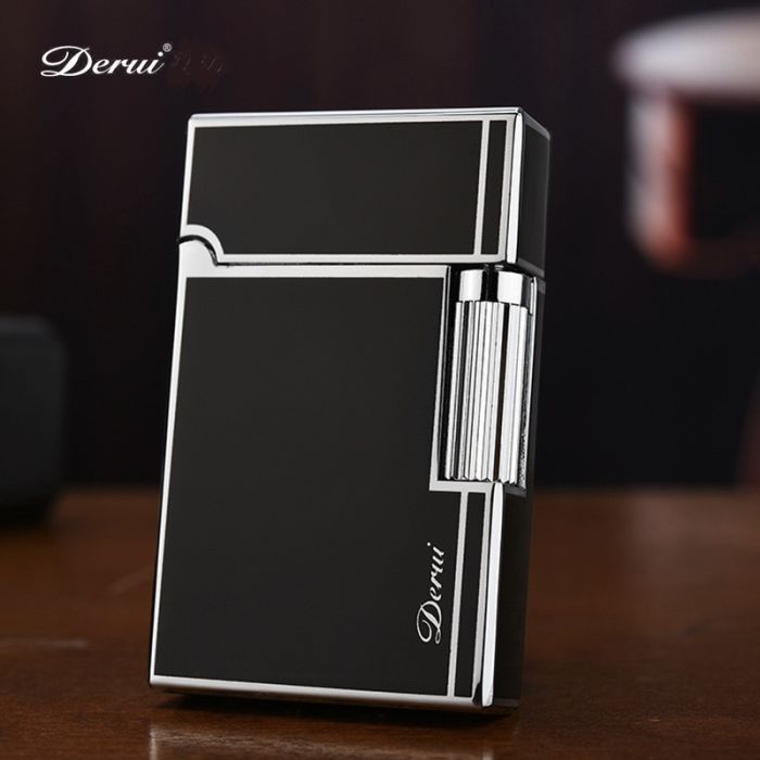 Элитная газовая зажигалка Derui R-09 Classic Black & Silver с фирменным кликом