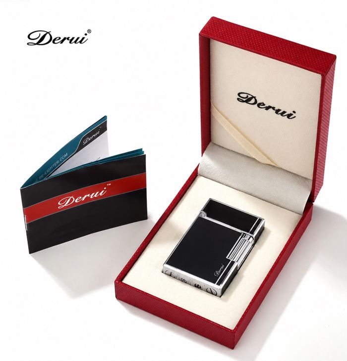 Элитная газовая зажигалка Derui R-09 Classic Black & Silver с фирменным кликом