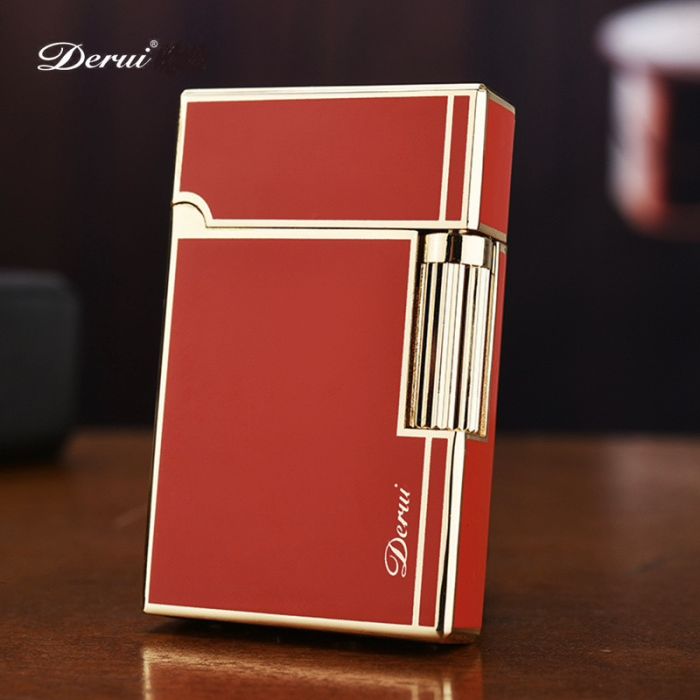 Элитная газовая зажигалка Derui R-09 Classic Red & Gold с фирменным кликом
