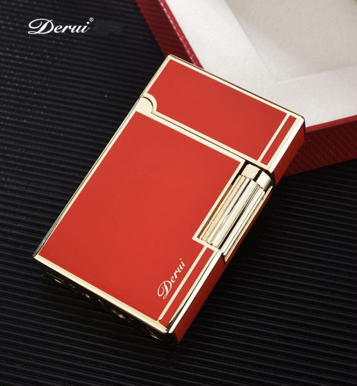 Элитная газовая зажигалка Derui R-09 Classic Red & Gold с фирменным кликом