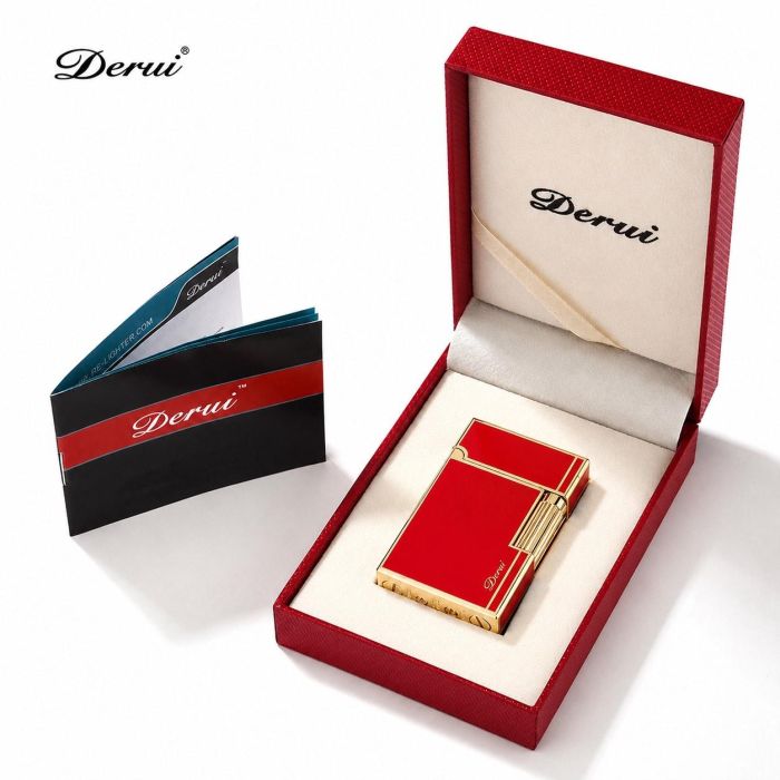 Элитная газовая зажигалка Derui R-09 Classic Red & Gold с фирменным кликом