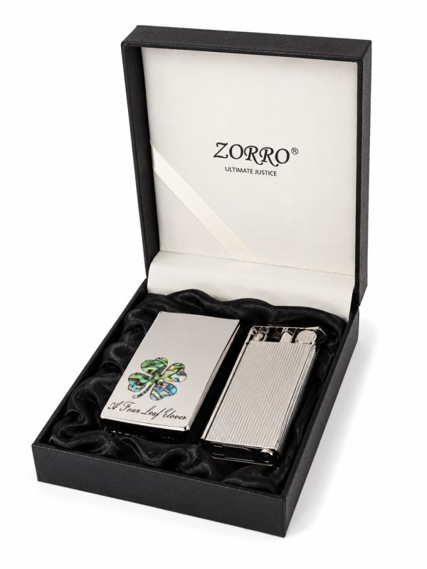Бензиновая зажигалка ZORRO «A Four Leaf Clover» с перламутровой инкрустацией (Клевер)