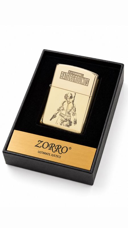 Бензиновая латунная зажигалка Zorro «PUBG: PlayerUnknown's Battlegrounds»(подарок для фанатов культовой игры)