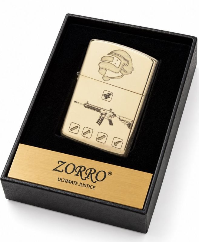 Бензиновая латунная зажигалка Zorro «PUBG Edition» для фанатов культовой игры PlayerUnknown's Battlegrounds