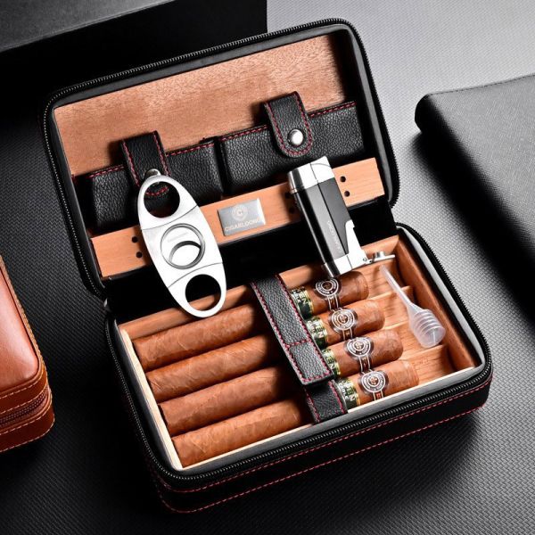 Кожаный дорожный хьюмидор (футляр) для 4 сигар Cigarloong - Черный