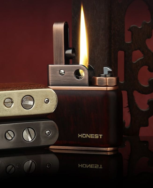 Элитная бензиновая зажигалка Honest со вставкой из натурального дерева света вишня