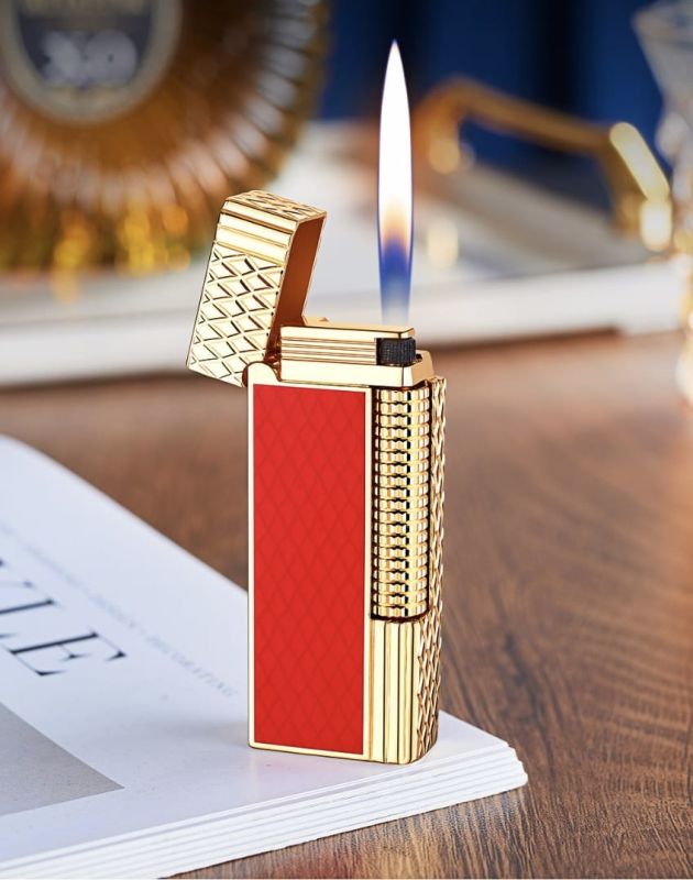 Элитная газовая зажигалка Derui в стиле Dupont (Красная с золотом)