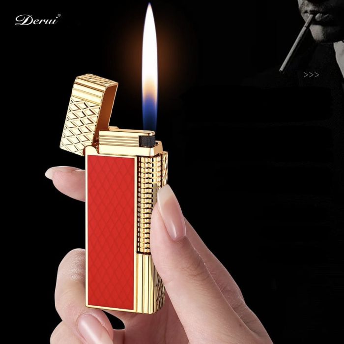 Элитная газовая зажигалка Derui в стиле Dupont (Красная с золотом)