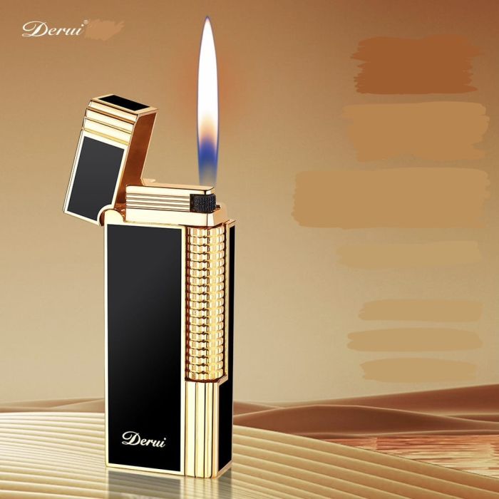 Элитная газовая зажигалка Derui в стиле Dupont (Черная с золотом)
