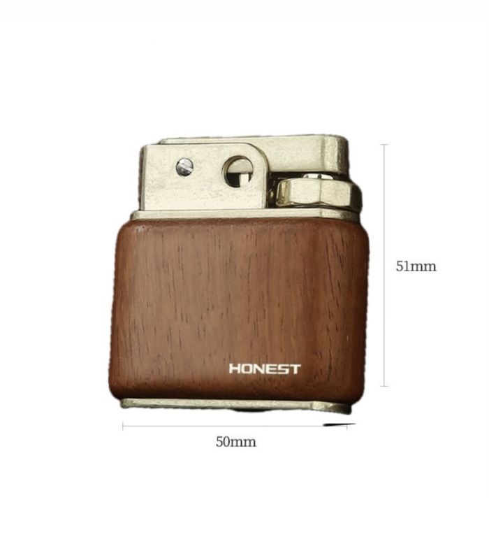 Элитная бензиновая зажигалка Honest со вставкой из натурального дерева цвет орех