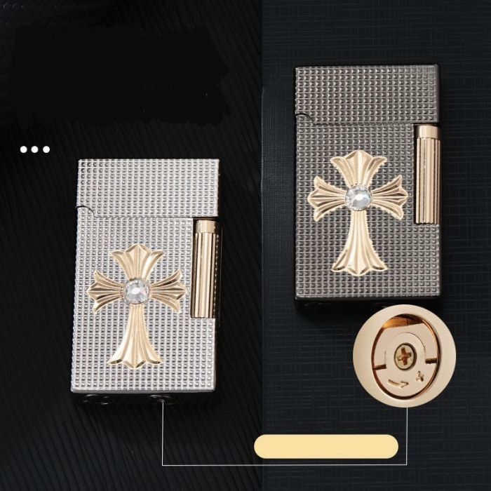 Газовая зажигалка Derui Premium со стильным крестом цвет Silver