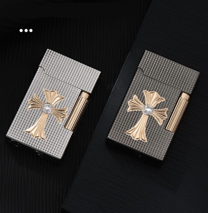 Газовая зажигалка Derui Premium со стильным крестом цвет Silver