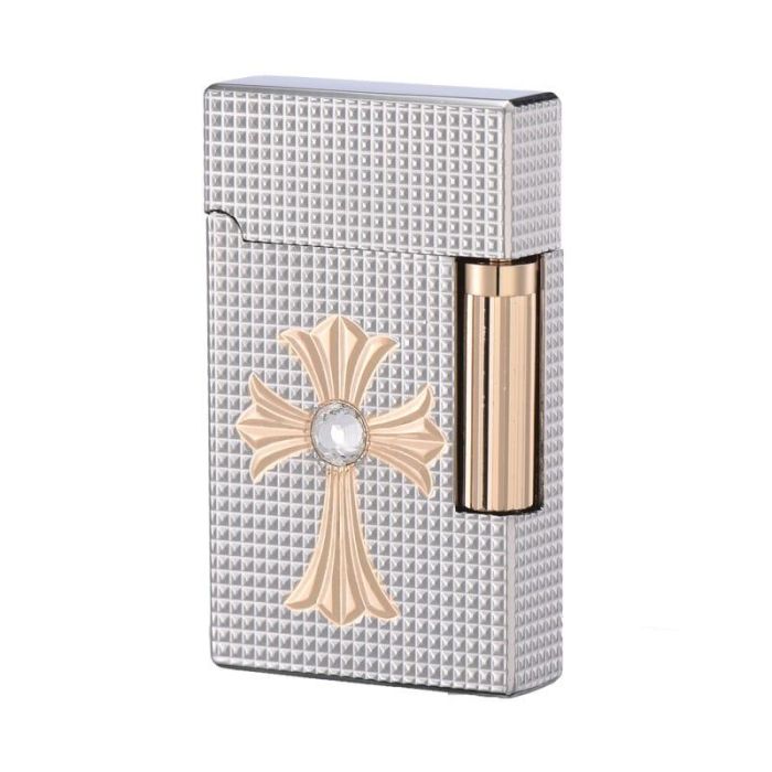 Газовая зажигалка Derui Premium со стильным крестом цвет Silver