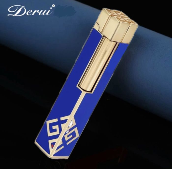 Элегантная газовая кремниевая зажигалка Derui (синяя эмаль) в подарочной упаковке