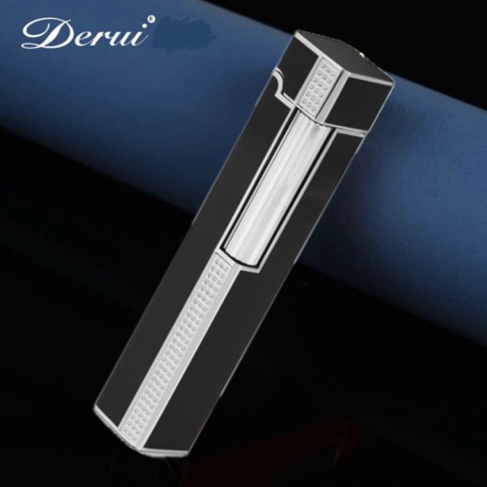 Элегантная газовая зажигалка Derui (черный глянец) в подарочной упаковке
