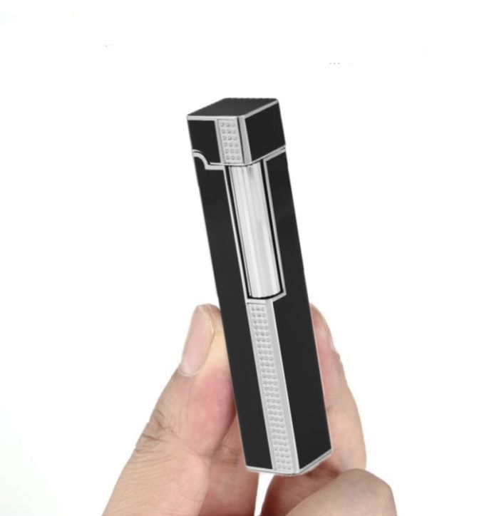 Элегантная газовая зажигалка Derui (черный глянец) в подарочной упаковке