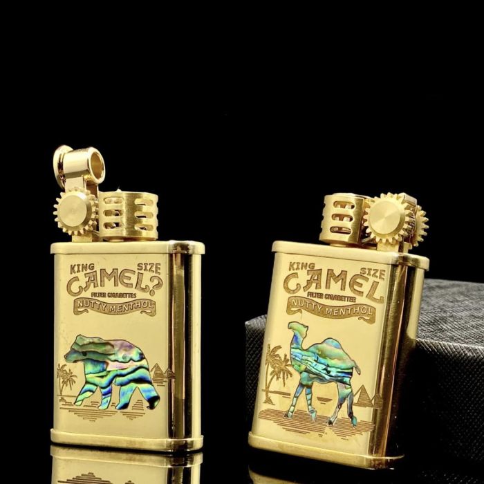 Бензиновая зажигалка ZORRO 587 Brass в стиле Репид / Стимпанк с инкрустацией перламутром (Camel / Bear)