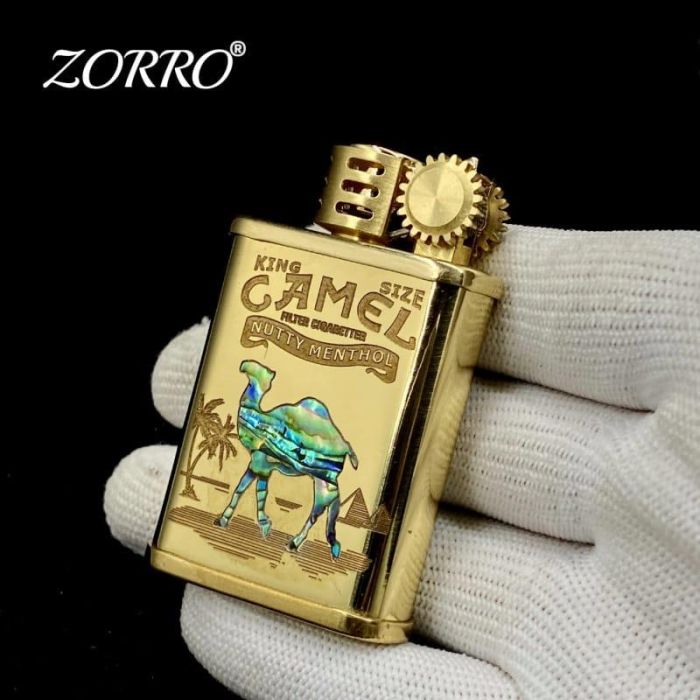 Бензиновая зажигалка ZORRO 587 Brass в стиле Репид / Стимпанк с инкрустацией перламутром (Camel / Bear)
