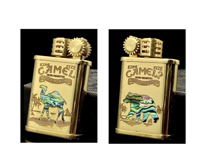 Бензиновая зажигалка ZORRO 587 Brass в стиле Репид / Стимпанк с инкрустацией перламутром (Camel / Bear)