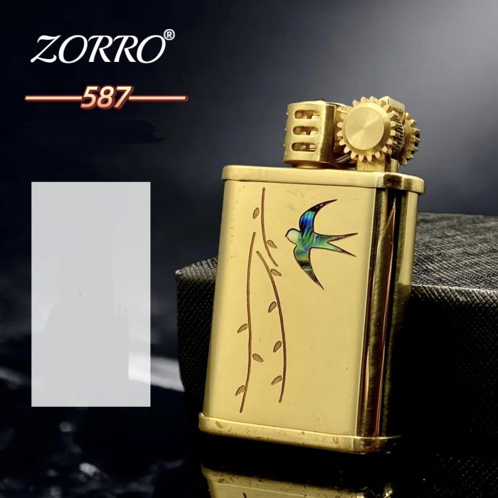 Бензиновая зажигалка ZORRO 587 Латунь (Brass), с перламутровой ластовицей