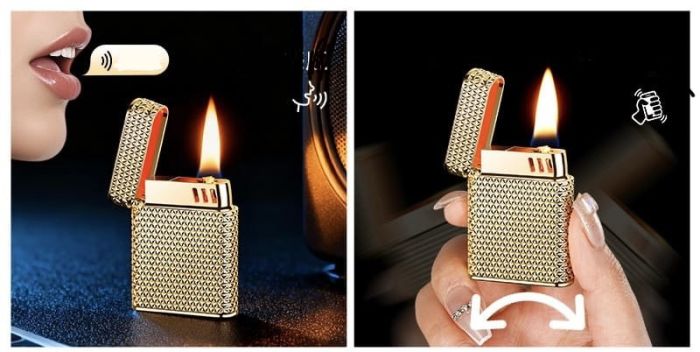 Элитная бензиновая зажигалка с сенсорным электроподжигом от звука и встряхивания